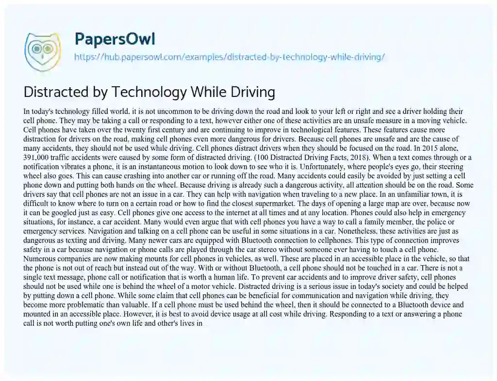 Essay on Distracted by Technology While Driving