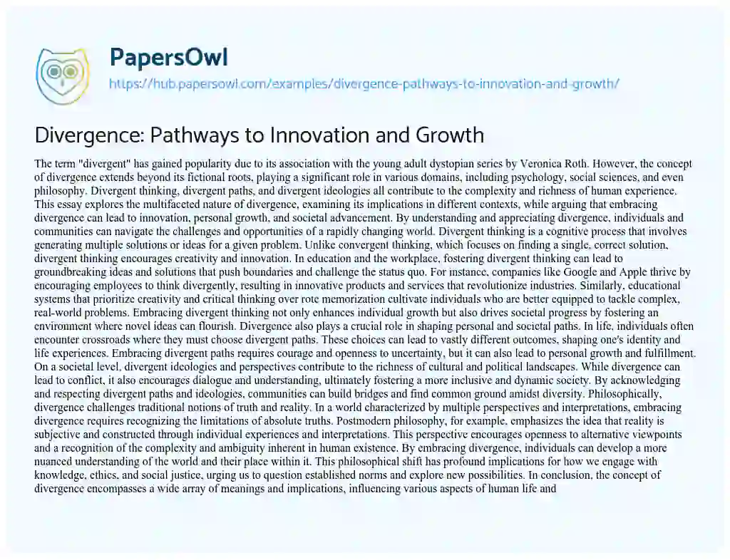 Essay on Divergence: Pathways to Innovation and Growth