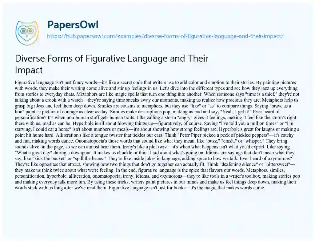 Essay on Diverse Forms of Figurative Language and Their Impact