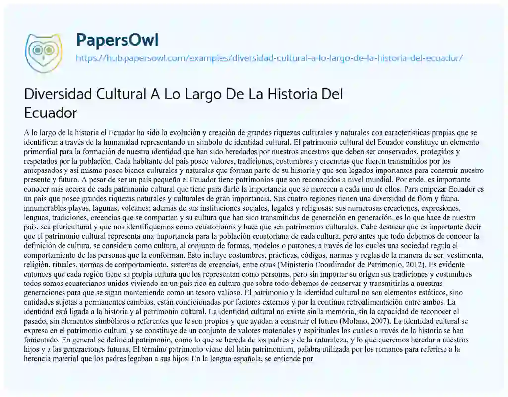 Essay on Diversidad Cultural A Lo Largo De La Historia Del Ecuador