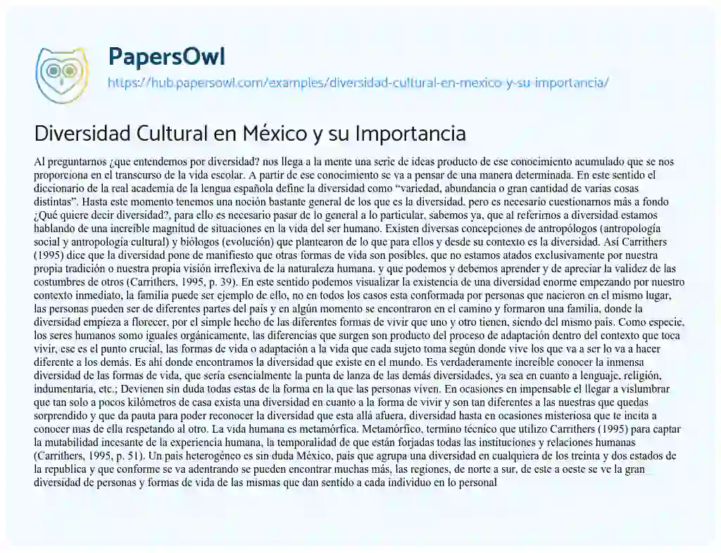 Essay on Diversidad Cultural en México y su Importancia