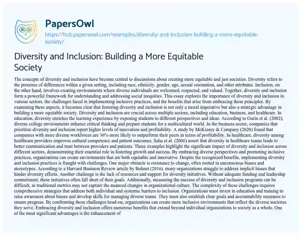 Essay on Diversity and Inclusion: Building a More Equitable Society