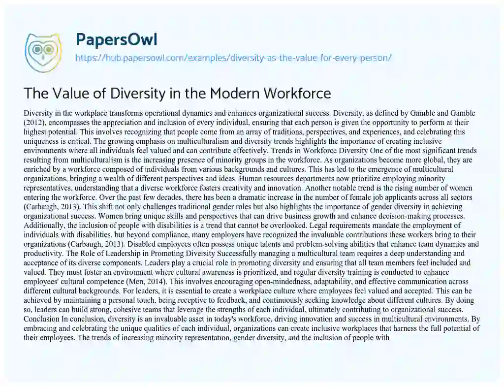 Essay on The Value of Diversity in the Modern Workforce