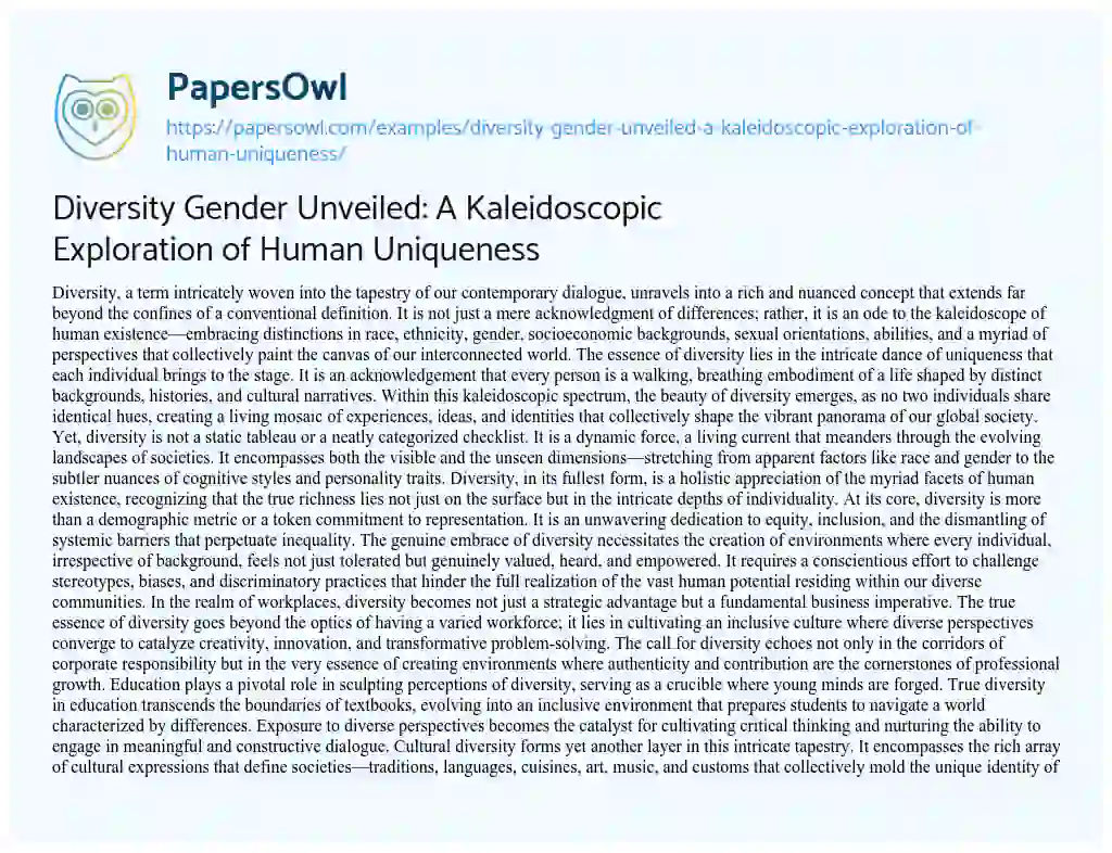 Essay on Diversity Gender Unveiled: A Kaleidoscopic Exploration of Human Uniqueness