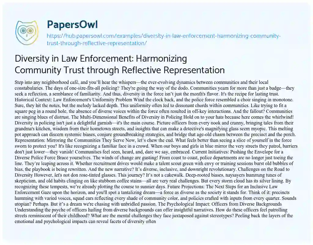 Essay on Diversity in Law Enforcement: Harmonizing Community Trust through Reflective Representation