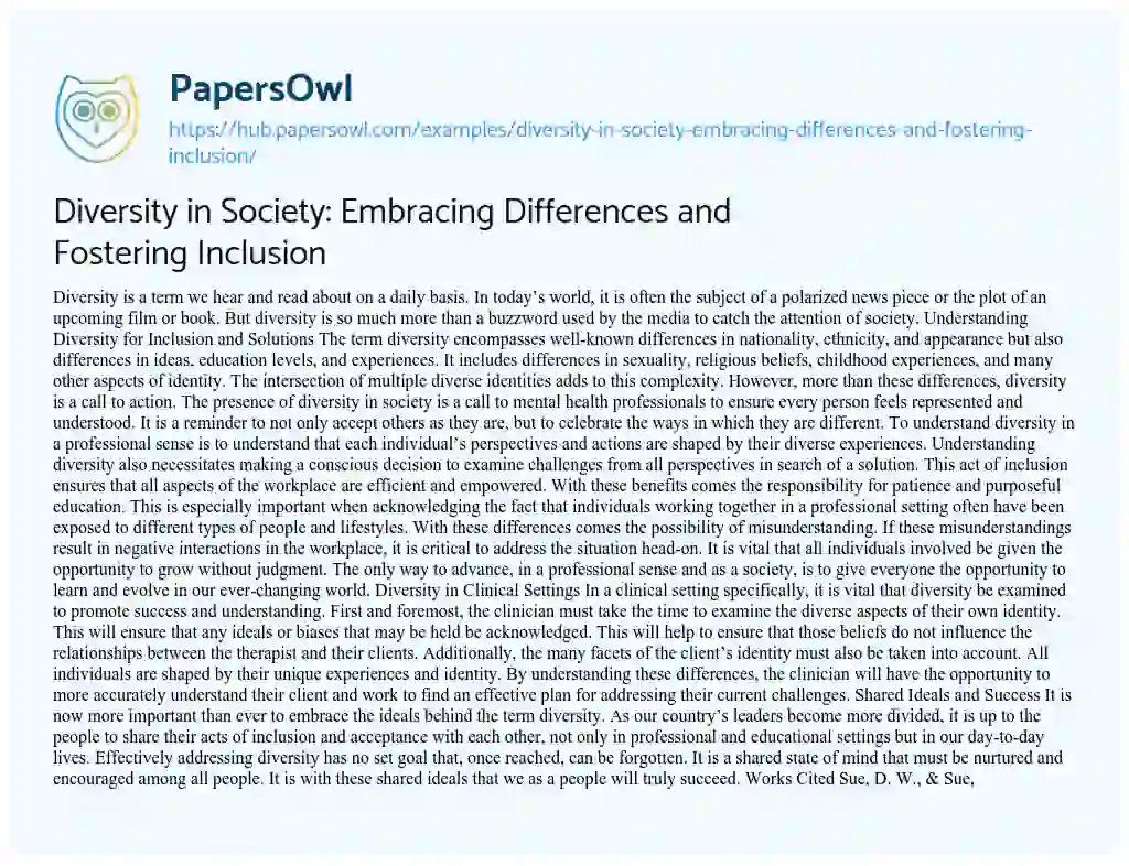 Essay on Diversity in Society: Embracing Differences and Fostering Inclusion