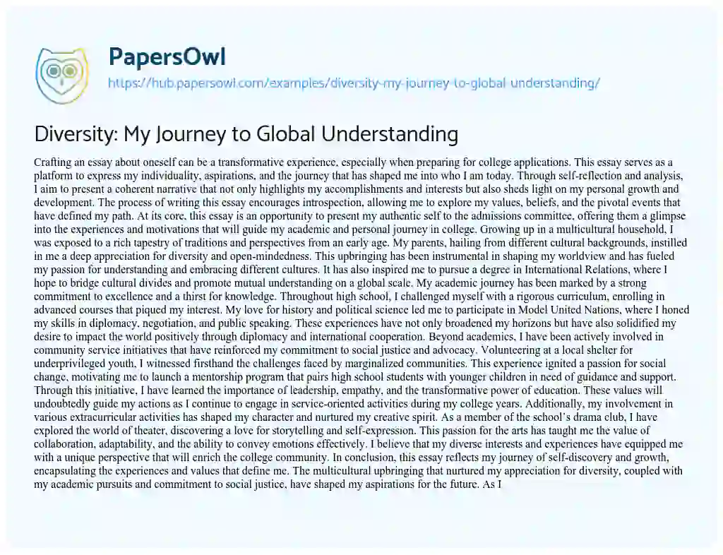 Essay on Diversity: My Journey to Global Understanding