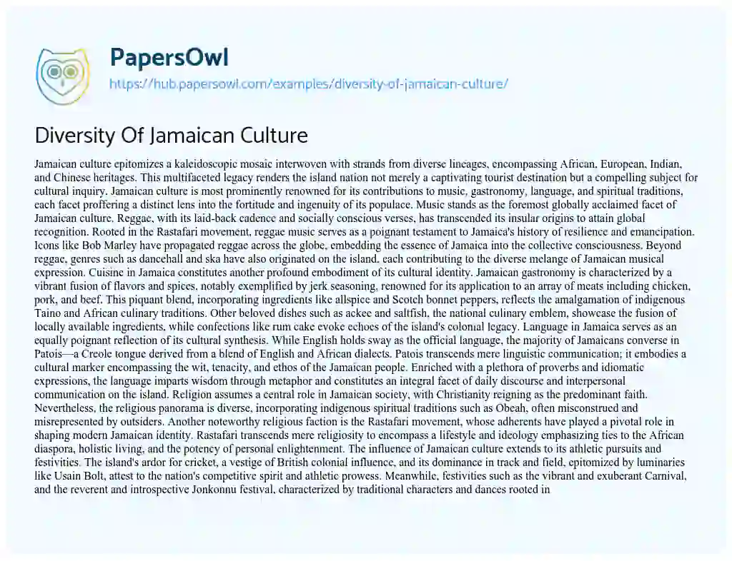 Essay on Diversity Of Jamaican Culture