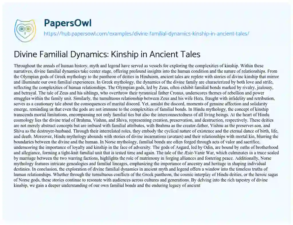 Essay on Divine Familial Dynamics: Kinship in Ancient Tales