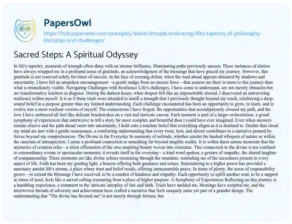 Essay on Sacred Steps: A Spiritual Odyssey