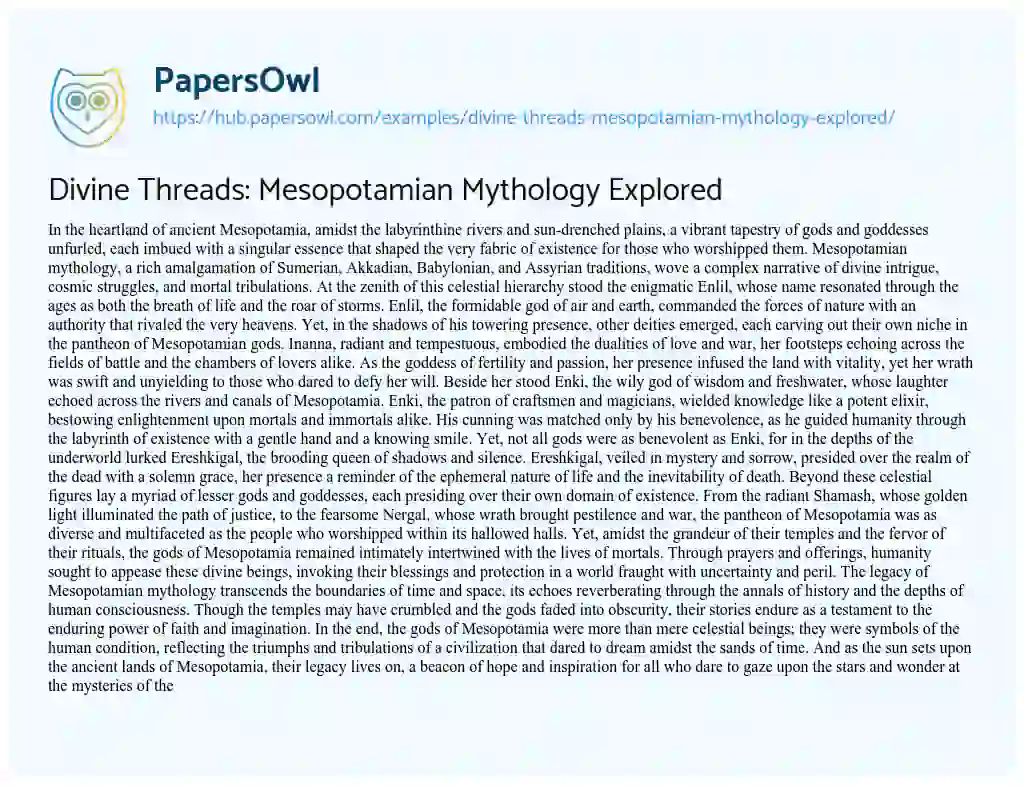 Essay on Divine Threads: Mesopotamian Mythology Explored