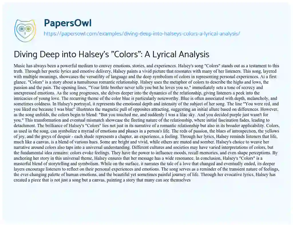 Essay on Diving Deep into Halsey’s “Colors”: A Lyrical Analysis
