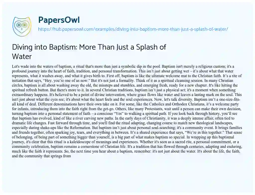 Essay on Diving into Baptism: More Than Just a Splash of Water