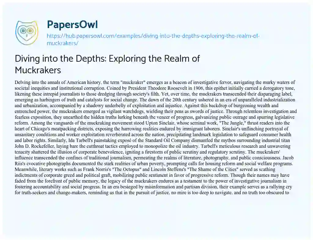 Essay on Diving into the Depths: Exploring the Realm of Muckrakers