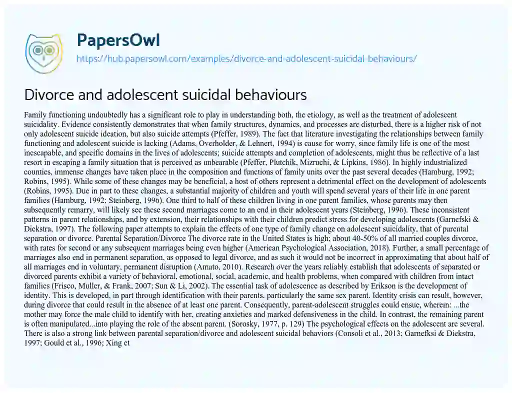 Essay on Divorce and adolescent suicidal behaviours