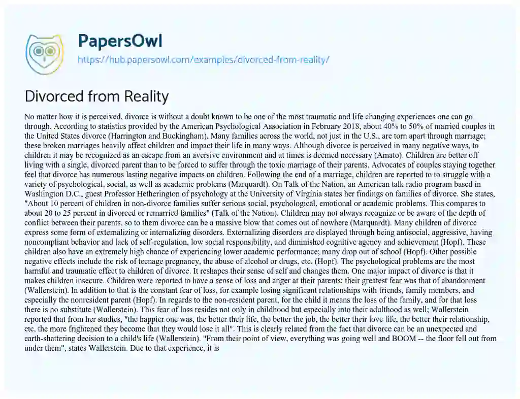 Essay on Divorced from Reality