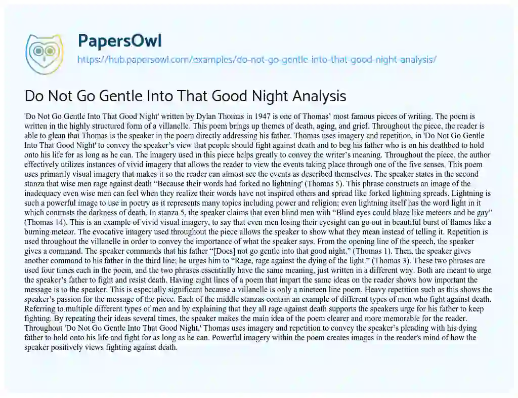 Essay on Do Not Go Gentle Into That Good Night Analysis