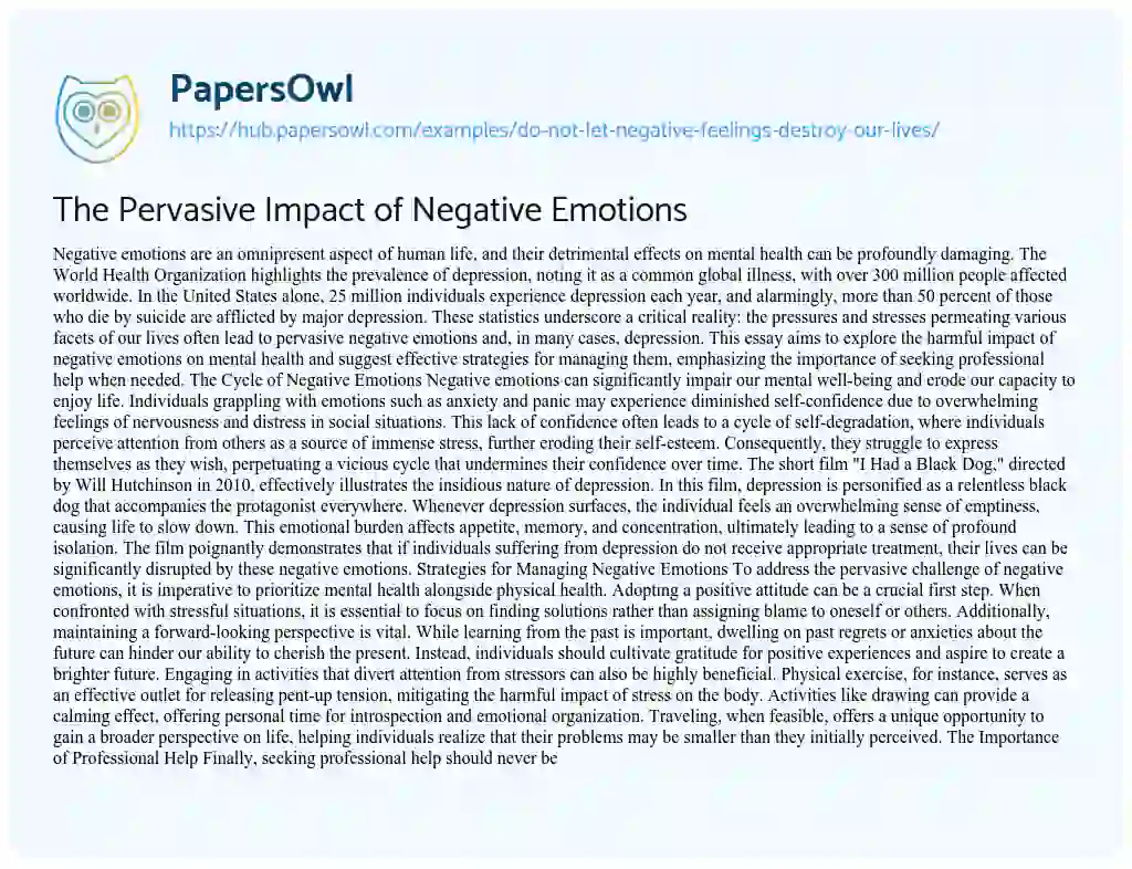 Essay on The Pervasive Impact of Negative Emotions
