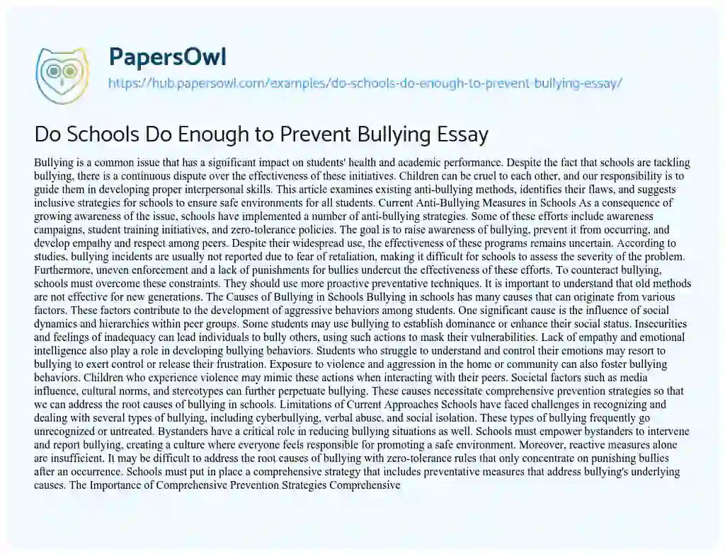 Essay on Do Schools Do Enough to Prevent Bullying Essay