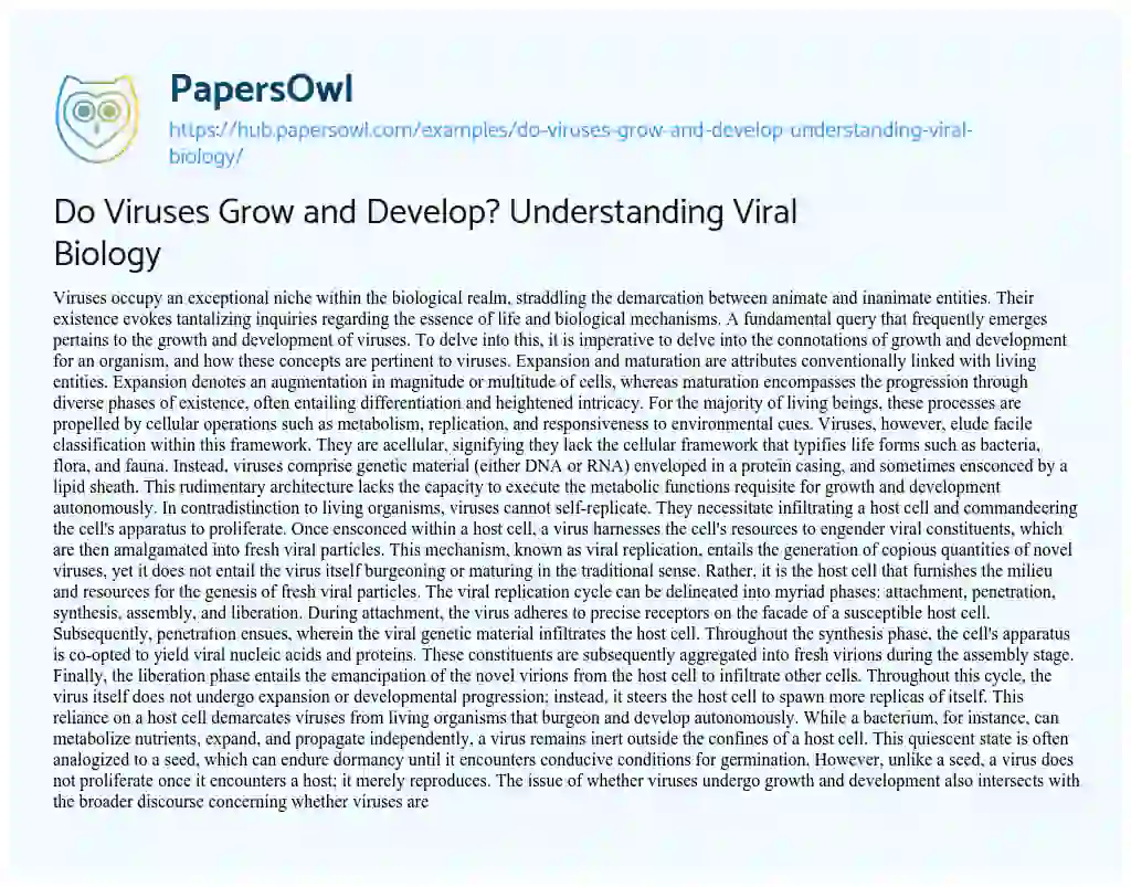 Essay on Do Viruses Grow and Develop? Understanding Viral Biology