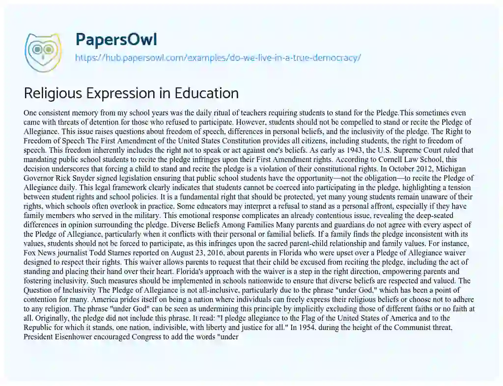 Essay on Religious Expression in Education