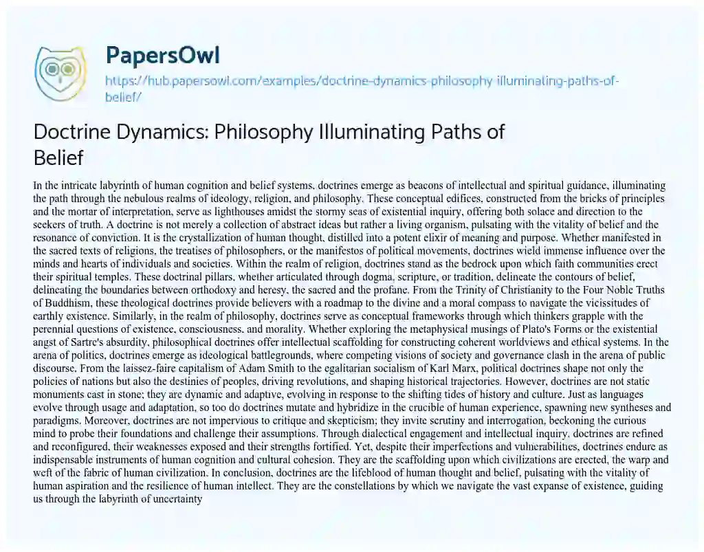 Essay on Doctrine Dynamics: Philosophy Illuminating Paths of Belief