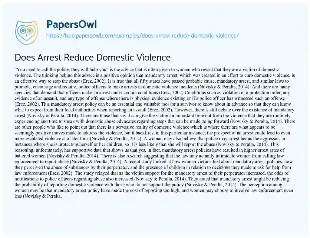 Essay on Does Arrest Reduce Domestic Violence