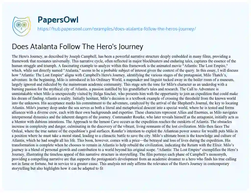 Essay on Does Atalanta Follow The Hero’s Journey