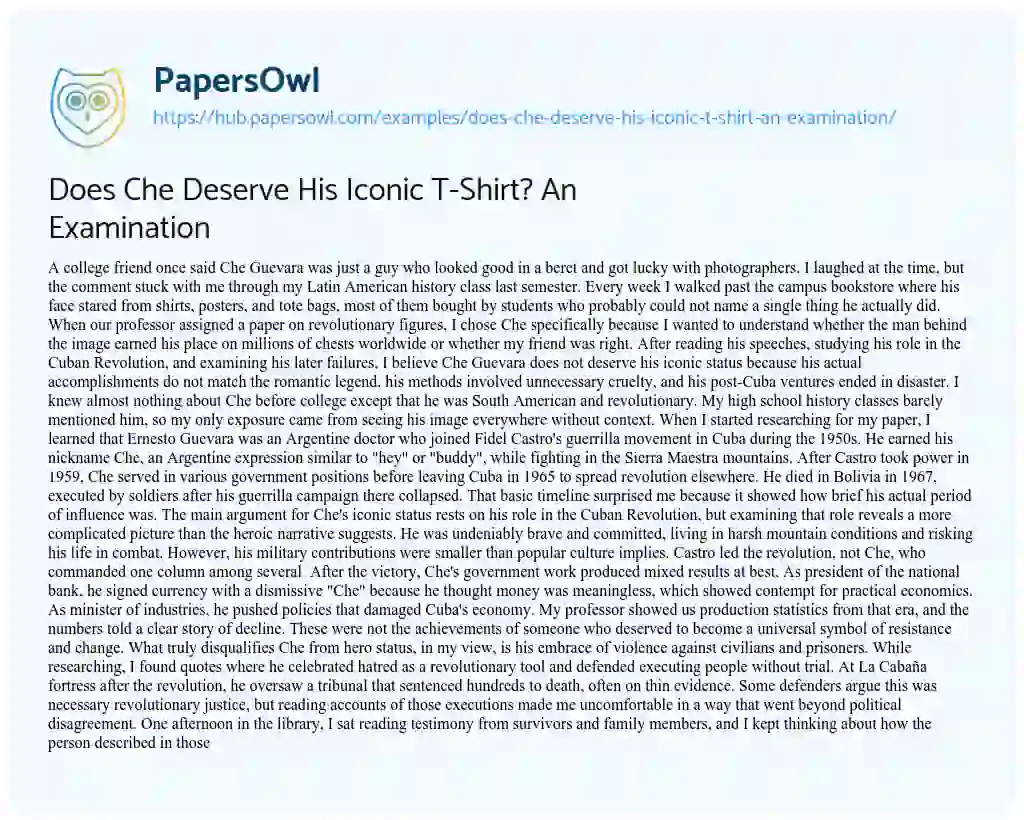 Essay on Does Che Deserve His Iconic T-Shirt? An Examination