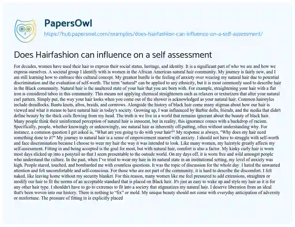Essay on Does Hairfashion can influence on a self assessment