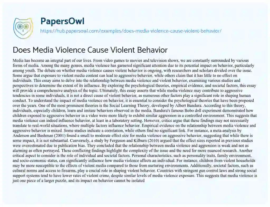 Essay on Does Media Violence Cause Violent Behavior