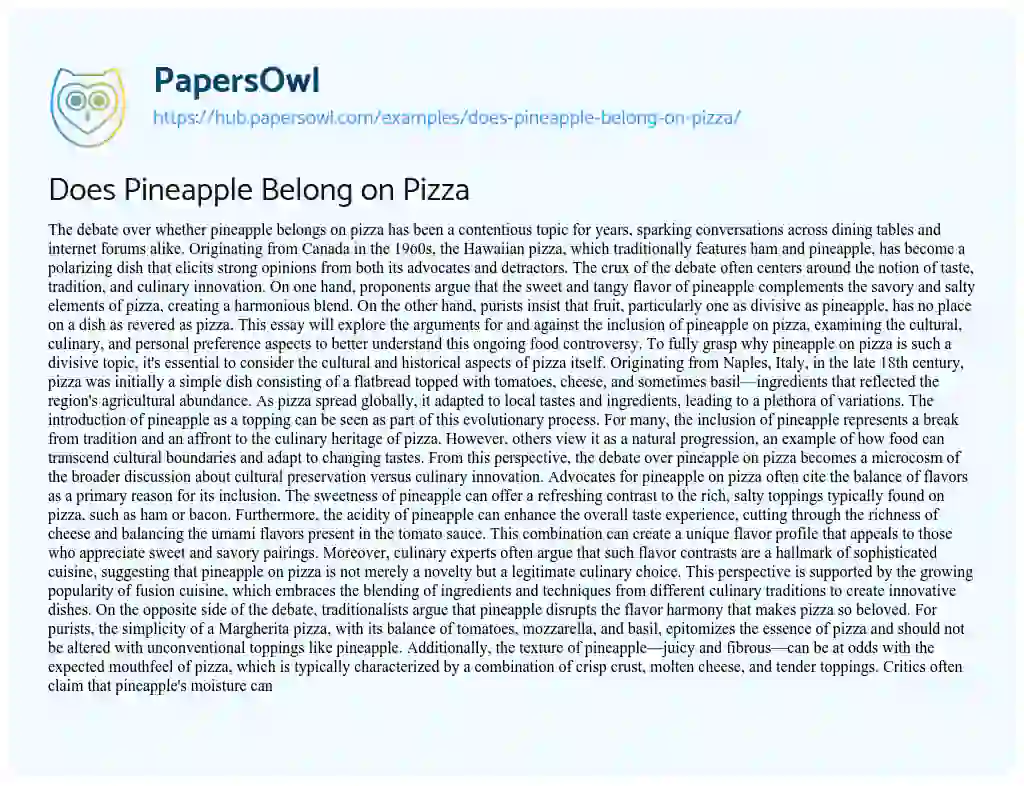 Essay on Does Pineapple Belong on Pizza