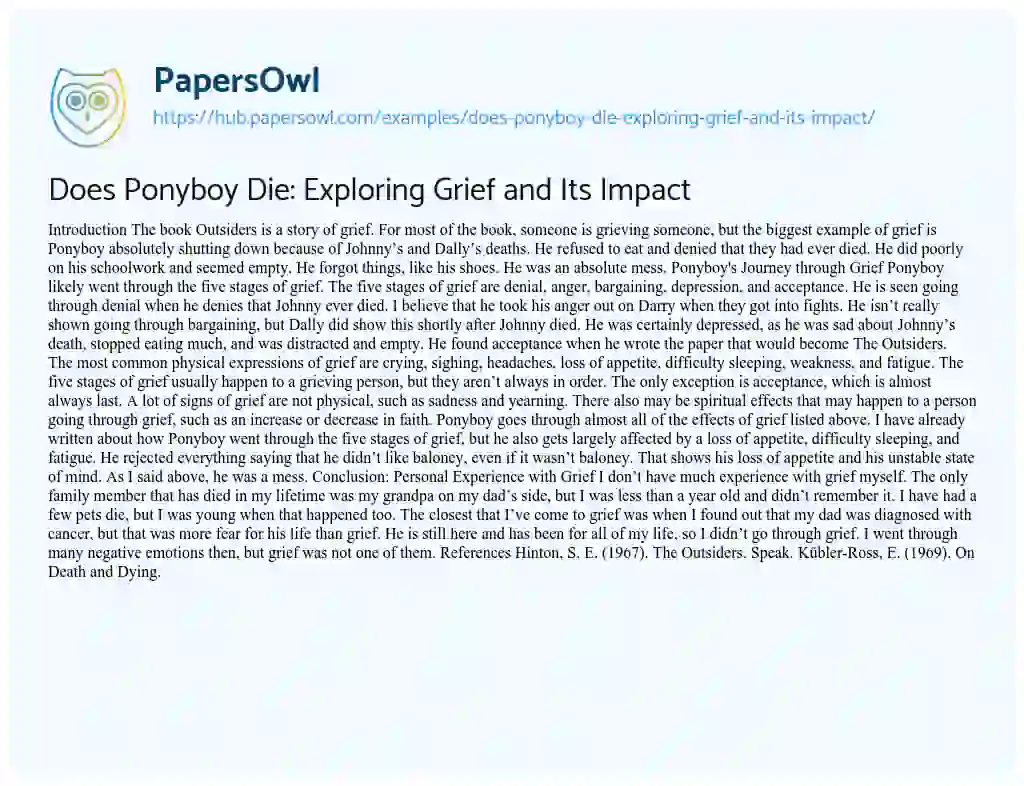 Essay on Does Ponyboy Die: Exploring Grief and Its Impact
