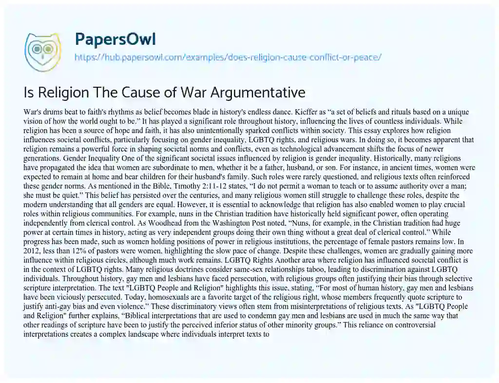 Essay on Is Religion The Cause of War Argumentative
