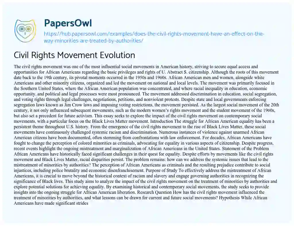 Essay on Civil Rights Movement Evolution