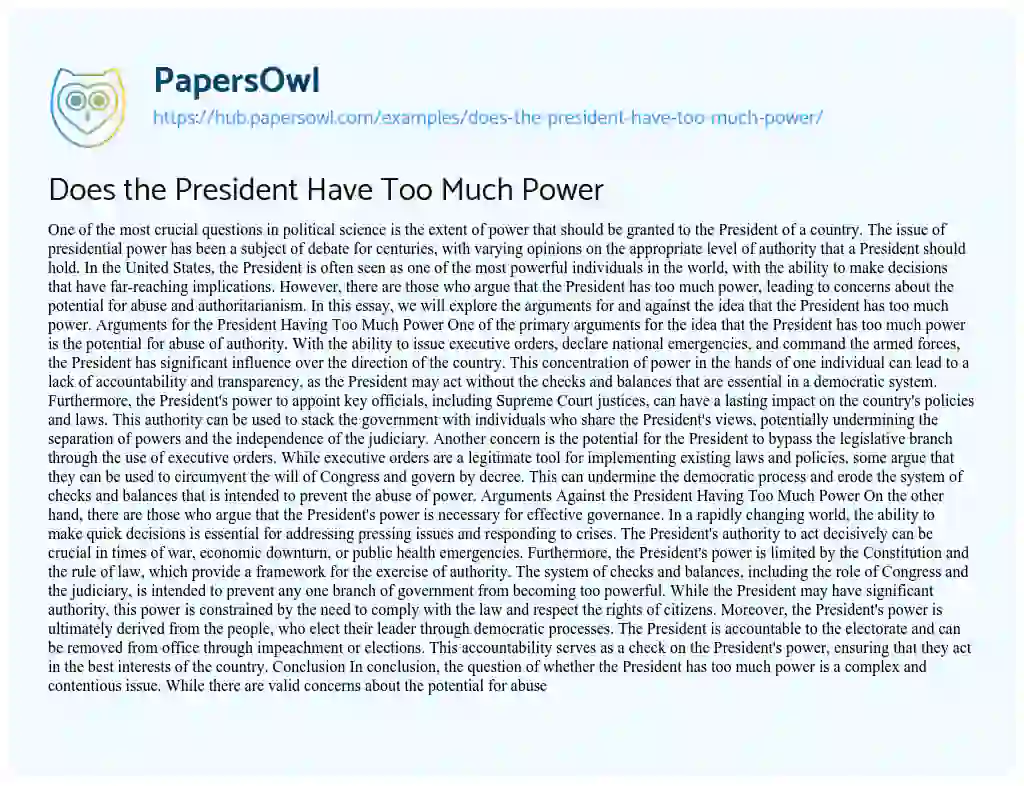 Essay on Does the President Have Too Much Power