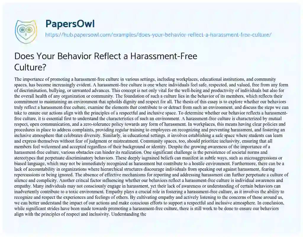 Essay on Does Your Behavior Reflect a Harassment-Free Culture?