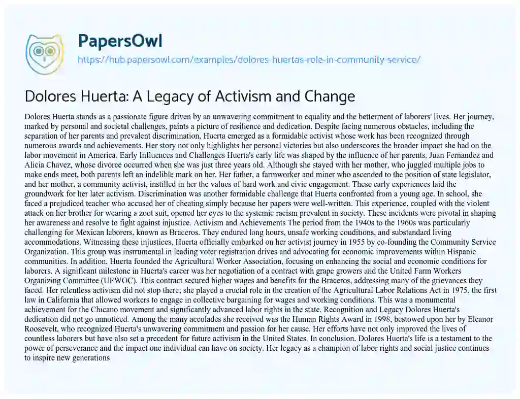 Essay on Dolores Huerta: A Legacy of Activism and Change