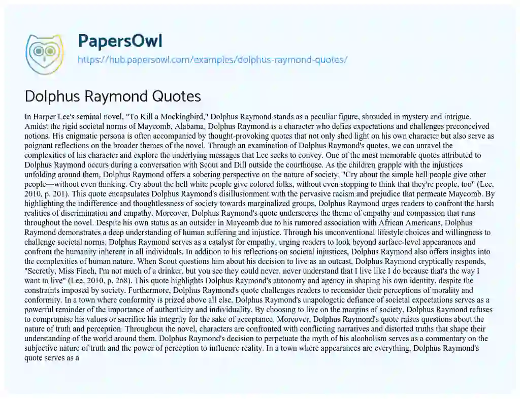 Essay on Dolphus Raymond Quotes