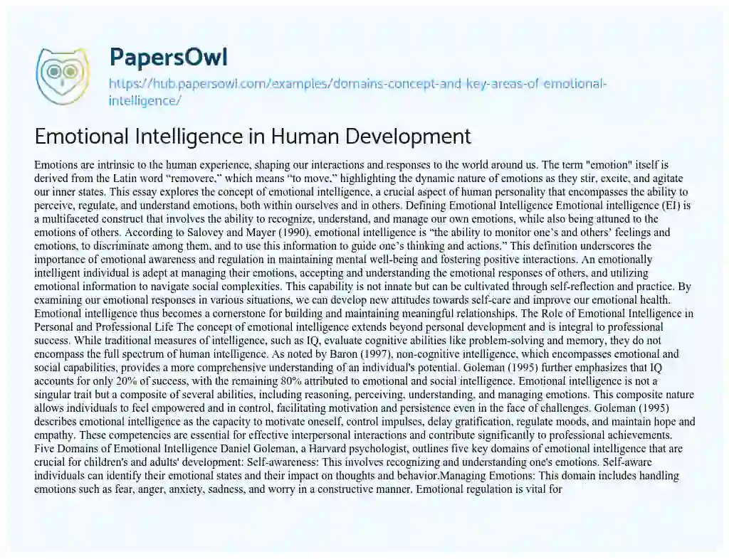 Essay on Emotional Intelligence in Human Development