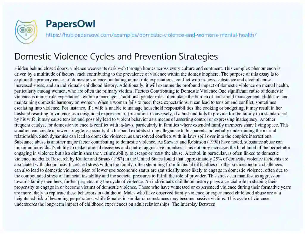Essay on Domestic Violence Cycles and Prevention Strategies
