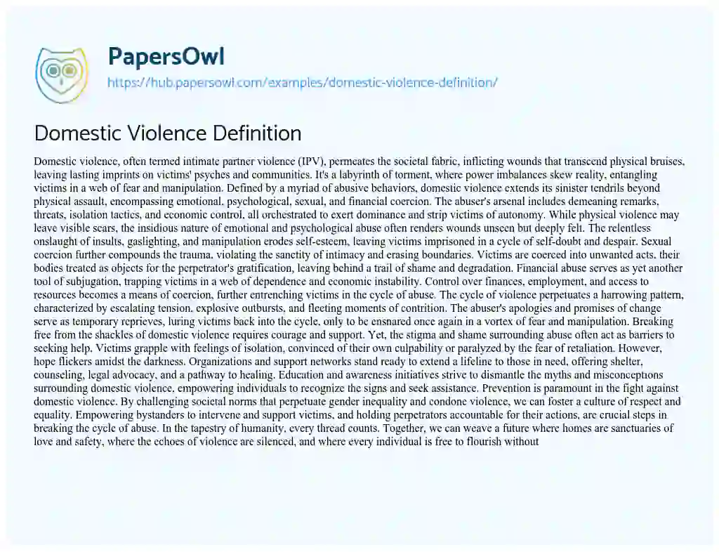 Essay on Domestic Violence Definition