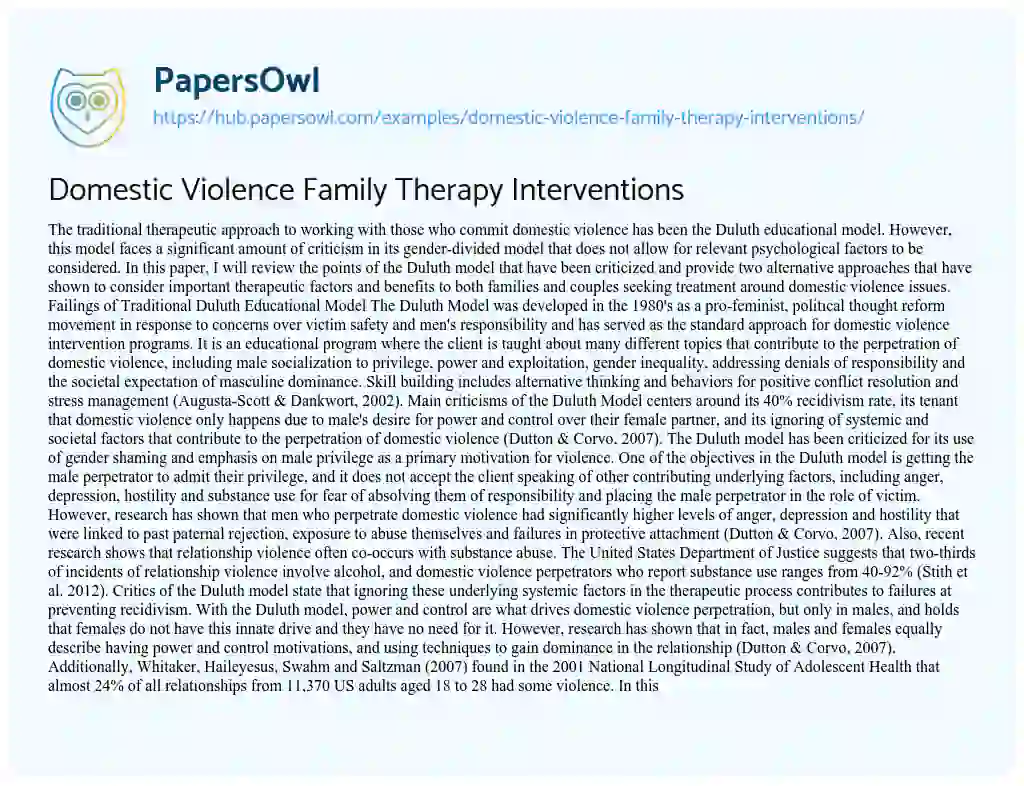 Essay on Domestic Violence Family Therapy Interventions
