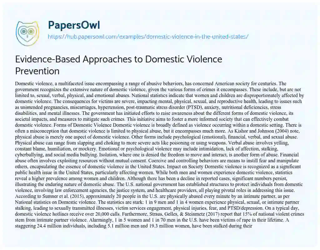 Essay on Evidence-Based Approaches to Domestic Violence Prevention