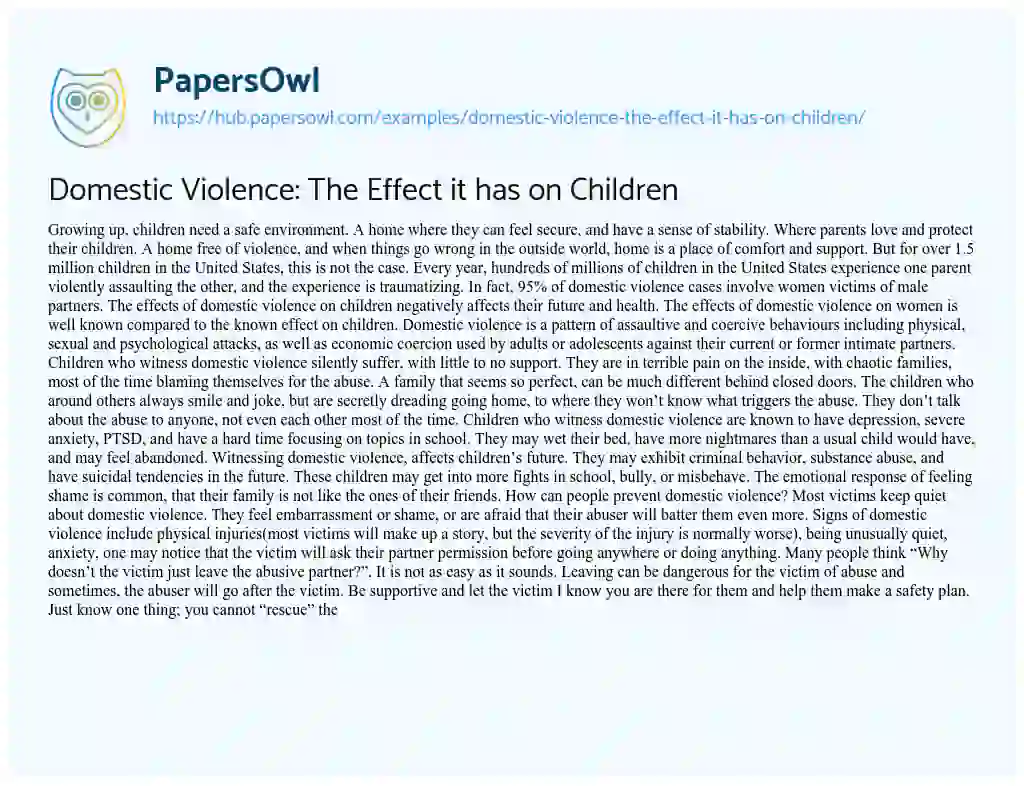 Essay on Domestic Violence: The Effect it has on Children