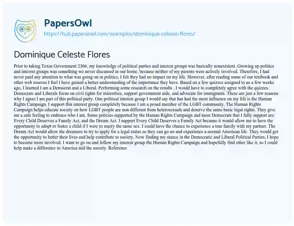 Essay on Dominique Celeste Flores