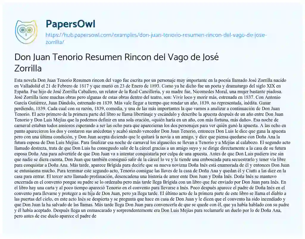 Essay on Don Juan Tenorio Resumen Rincon del Vago de José Zorrilla