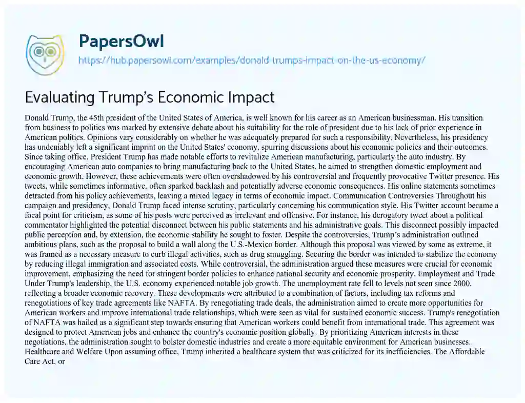 Essay on Evaluating Trump’s Economic Impact