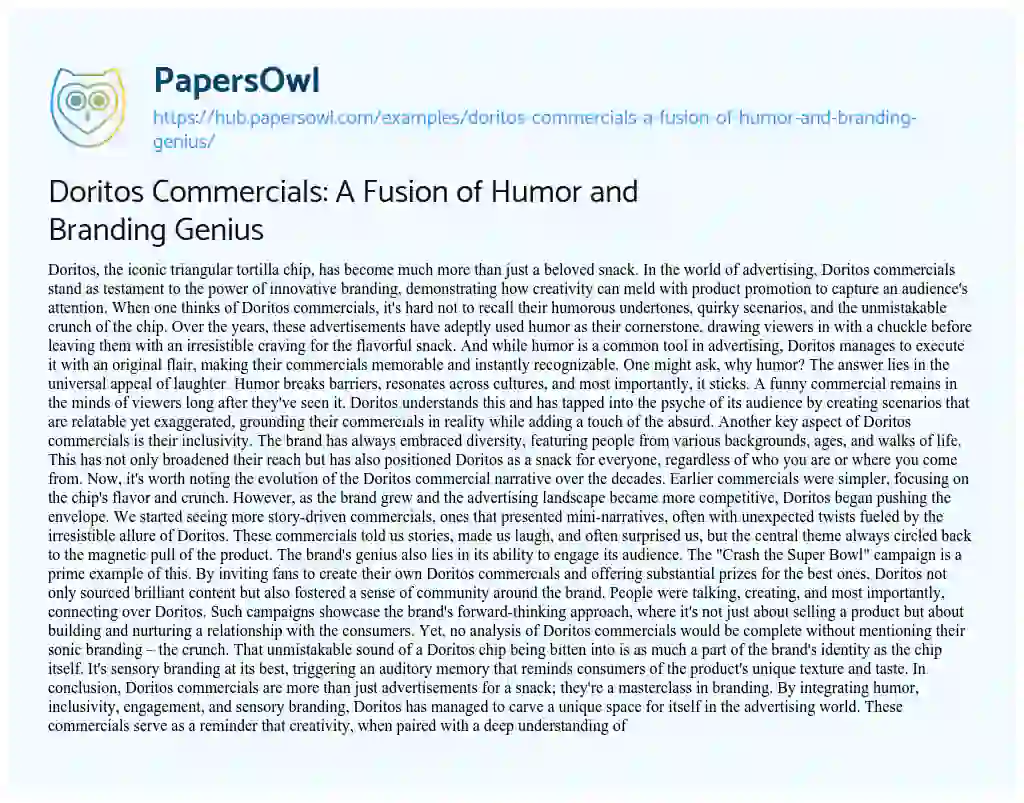 Essay on Doritos Commercials: A Fusion of Humor and Branding Genius