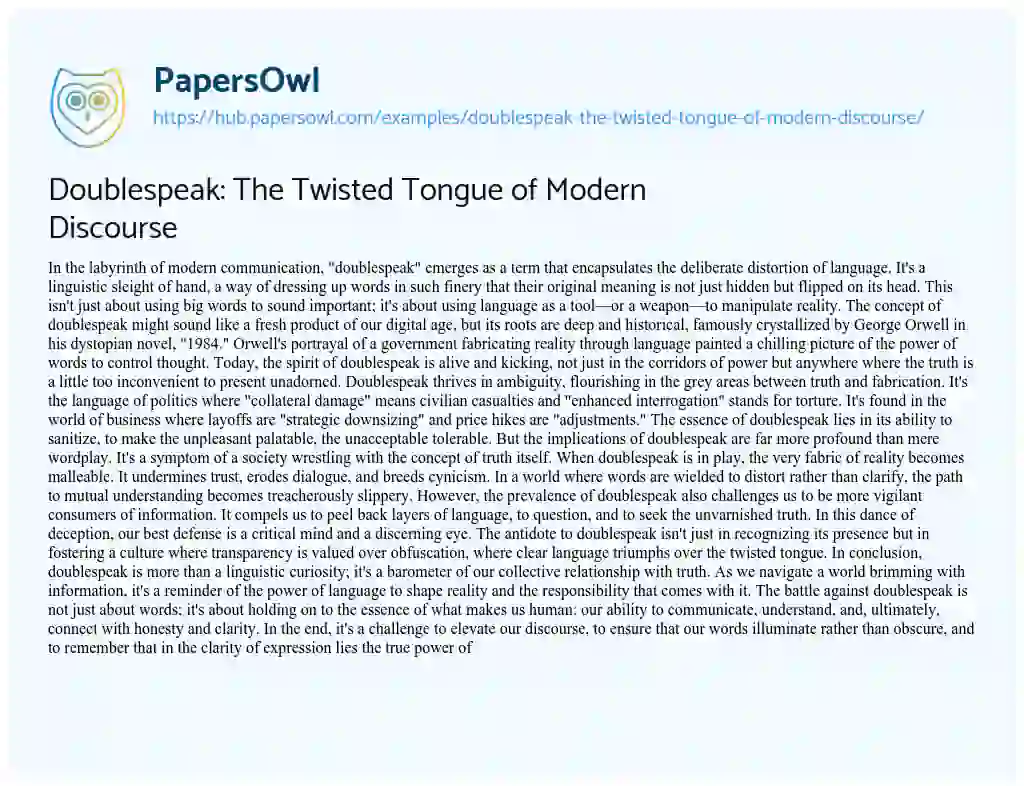 Essay on Doublespeak: The Twisted Tongue of Modern Discourse